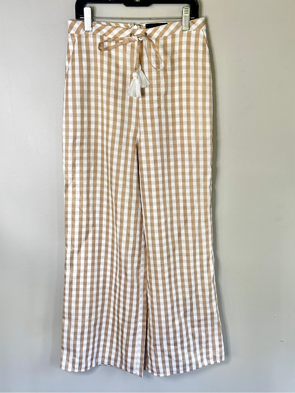 Majorelle Revolve Theo Pants Gold Check Gingham Wide Leg Cropped Tassel Tie XXS - Picture 3 of 14